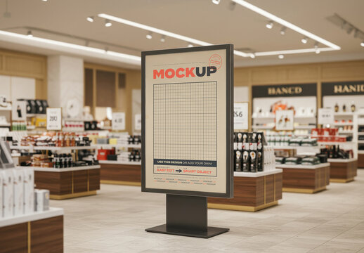 Vertical Sign on the Free Shop Shopping Store Mockup