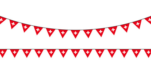 Obraz premium Swiss-themed festive bunting with red triangular flags and white crosses, ideal for national celebrations, events, or patriotic designs.