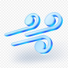 Swirling wind or air currents. This glossy 3D element icon is perfect for weather, climate, or abstract movement concepts on a transparent background. Vector illustration.