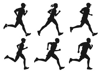 Silhouette Collection of Runners Diverse Athletes in Motion Isolated on a White Background
