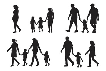 Family Silhouettes Walking: Capturing the essence of familial connection and togetherness.