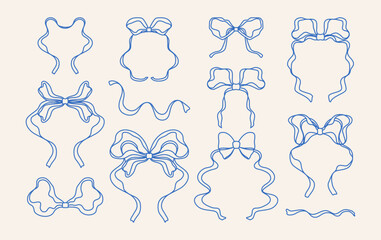 Minimalistic  chalk elements. Curve and swirl ribbons. Doodle and editable stroke. Silhouette borders. Scribble elegant whimsical bowknot.  Wavy wedding coastal frames. Monochrome outline. Hand drawn