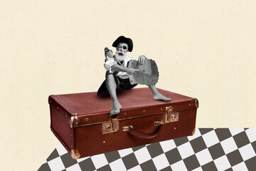 Template sketch image composite collage of halloween medieval bandit pirate corsair captain tricorn...