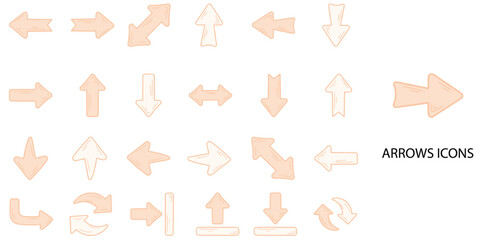 Arrows simple concept 24 hand drawn color icons set .Vector illustration.	