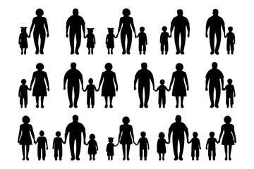 Family Silhouette Illustration: A collection of family silhouettes depicting various configurations of parents and children, conveying themes of unity, support, and the essence of family life.