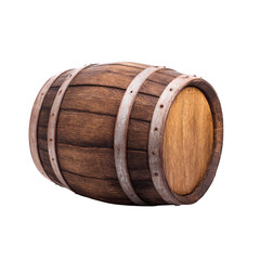 Old wooden barrel with metal hoops isolated on transparent background
