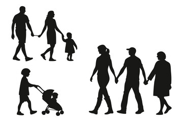 Family Silhouette: A collection of silhouette images depicting families of different generations. Symbolic of kinship, togetherness and intergenerational connection