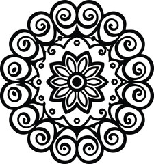 intricate floral mandala ornament, black decorative round vector pattern

