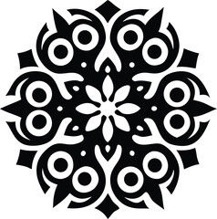 intricate floral mandala ornament, black decorative round vector pattern

