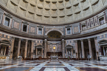 The Pantheon, the temple of all the gods. Interior, with the main altar in the center. Rome, Italy