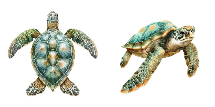 cute sea turtle watercolor vector illustration