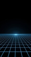 Futuristic technology background with a glowing blue digital grid moving into infinity.