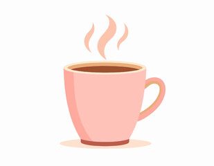 Obraz premium Pink Coffee Cup with Steaming Hot Beverage in Simple Pixel Art Style on White Background