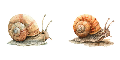 cute snail watercolor vector illustration
