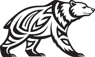 Tribal bear silhouette in side profile with geometric patterns, ideal for tattoo designs or wildlife branding.