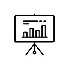 Black Presentation Screen Icon with Line Graph on White Background, Minimalist Business Analytics Symbol for Reports, Marketing, and Data Dashboard Interfaces