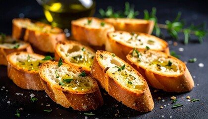 Crostini
Small slices of baguette toasted until crisp, brushed with olive oil &mdash; perfect as a base for savory spreads, bruschetta, or tapenade.