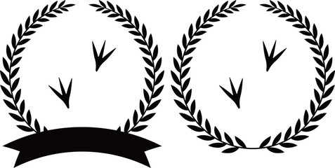 トリの足跡と月桂冠のエンブレム　モノトーン