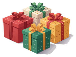 Obraz premium “Colorful Gift Box Set with Ribbons and Bows – 3D Vector Illustration for Holidays, Birthdays, and Celebrations”