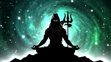 Lord Shiva meditating in a cosmic dreamscape suitable for spiritual, religious, and meditative themed designs and projects.