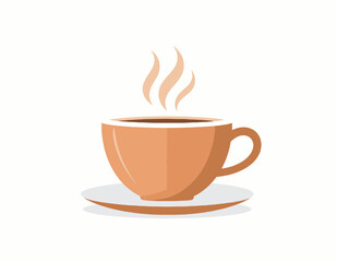 Obraz premium Stylized Coffee Cup with Rising Steam on a Saucer in Brown and White Tones Graphic Icon Illustration