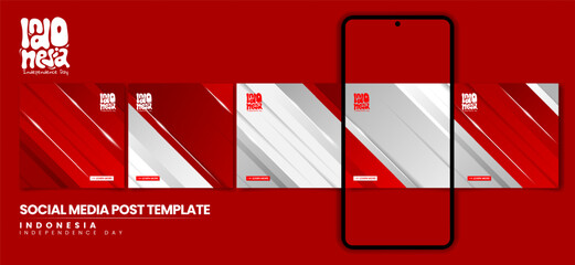 Set of carousel post design with red white gradient background for national day campaign © Labib_Retro