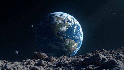 Earth from Moon Surface View Space