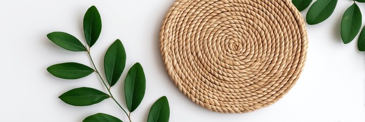 Natural fiber placemat with vibrant green leaves fresh organic setting