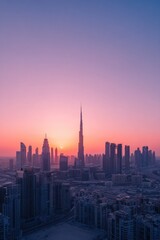 Fototapeta premium minimalistic aerial view of dubai skyline at sunset with ample copy space