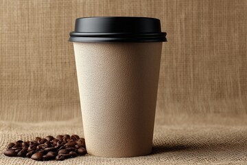 Takeaway Coffee Cup With Beans Ready to Start Day With Hot Iced Drink