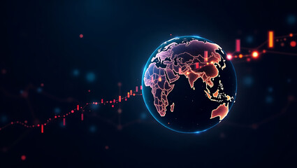Global Financial Analysis The World Economy and International Markets Illustrated by Technological Visualization Showing Stock Market and Growth Analysis