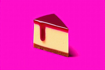 Slice of Delicious Cheesecake Topped with Red Glaze on Pink Background
