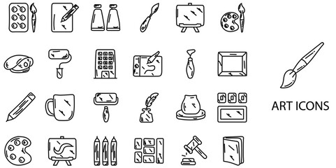 Art simple concept 24 hand drawn icons set .Vector illustration.	