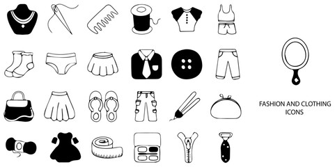 Fashion and Clothing simple concept 24 hand drawn icons set .Vector illustration.