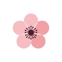 Colorful flat icon of pink blossom flower with no white