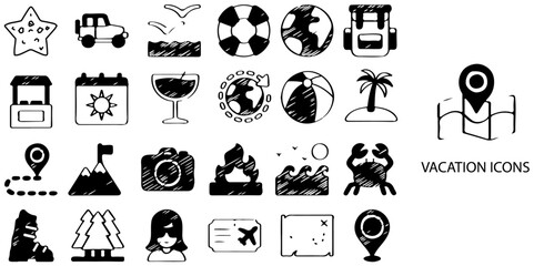 Vacation simple concept 24 icons set .Vector illustration.	