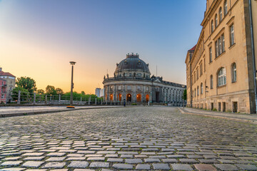 Bode museum at museum island on Spree river at sunset. Berlin, Germany