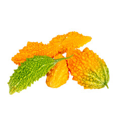 Fresh Yellow and Green Bitter Melon Isolated PNG