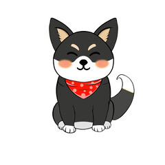 Cute Cartoon Shiba Inu Dog with Scarf - no background 