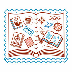 Obraz premium Illustrated stamp collection in a postal album showcasing art and culture 