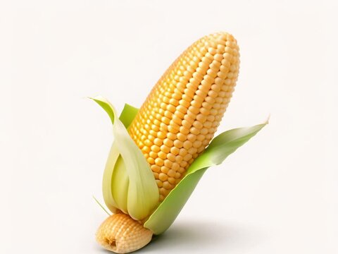 Close-up of a single ear of corn, vibrant yellow kernels nestled within green husks