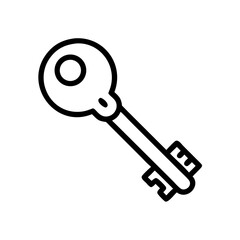 Black Key Icon Silhouette on White Background, Minimalist Access Symbol for Login, Authentication, Password Security, and Digital Key Interfaces
