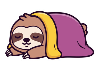 Naklejka premium Adorable Sleeping Sloth Illustration Cute Cartoon Animal Under Blanket