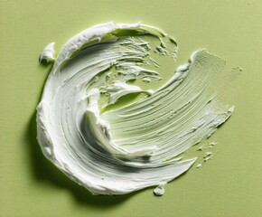 Smear of cream scrub on green background. Texture of cosmetic product