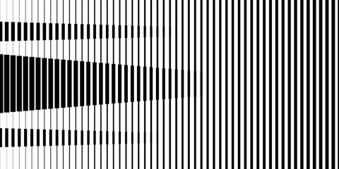 Line Halftone Gradient Effect Pattern. Vertical Straight Lines Background. Black and White Abstract Texture with Parallel Stripes Thick to Thin. Vector Illustration.