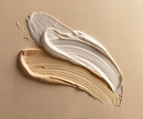 Serum and cream on beige background. Textures