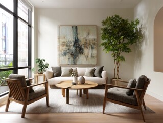 Bright Living Room Features Sofa  isolated on a transparent background