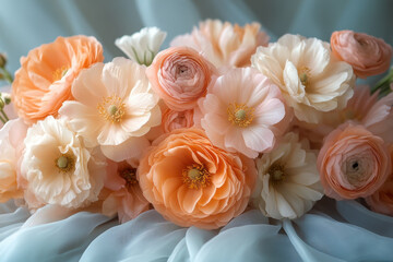 Peach and white flower bouquet.