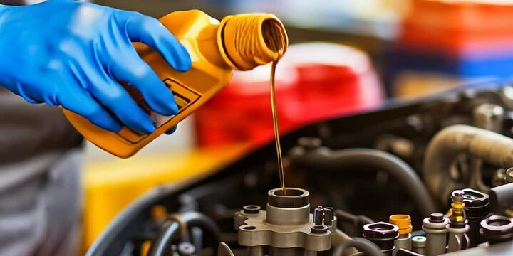 Person f&uuml;llt den &Ouml;lstand des Autos auf.