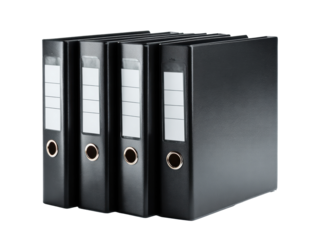 Organizing documents with black binders for office use and storage